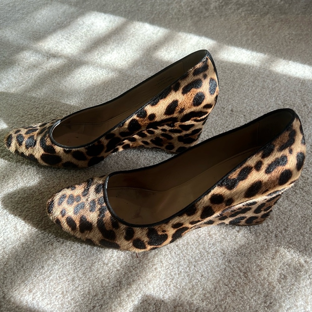 J.Crew Collection Leopard Print Calf Hair Wedges - Made in Italy, Size 8.5